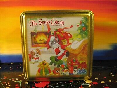 The Swiss Colony Cute Christmas Santa Mouse with Gifts Empty Candy Tin with Lid