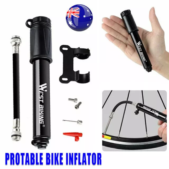 Aluminium MINI BICYCLE AIR PUMP Bike Hand Ball Inflator Portable Cycling Tyre AU