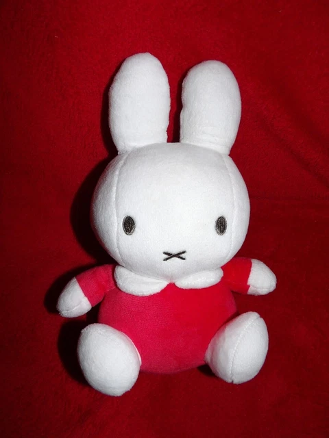 Peluche Doudou Lapin NIJNIJE MIFFY Blanc Rouge Hochet 23 Cm Assis Etat NEUF