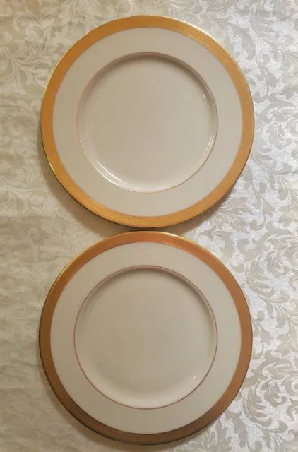 2 Lenox Lowell China  8.25" Salad Plates Gold Backstamp and Gold Rim