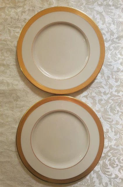 2 Lenox Lowell China  8.25" Salad Plates Gold Backstamp and Gold Rim