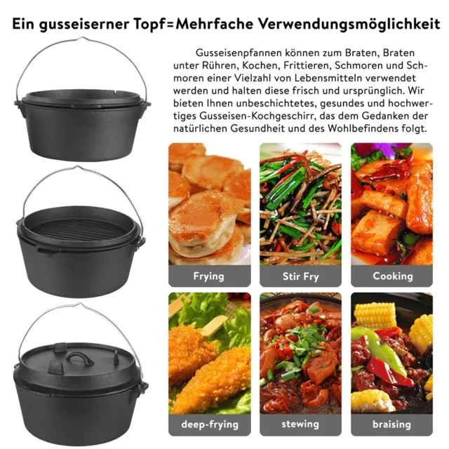 Dutch Oven Feuertopf Gusstopf Kochtopf Gusseisen Potjie Camping Kochgeschirr 6