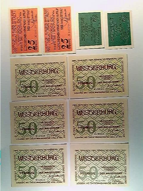 Notgeld Stadt Westerburg, je 2x 10 und 25, 6x 50 Pfennig, 1920