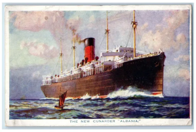 c1910 New Cunarder Albania Steamer Cruise Ferry Ship Vintage Antique Postcard