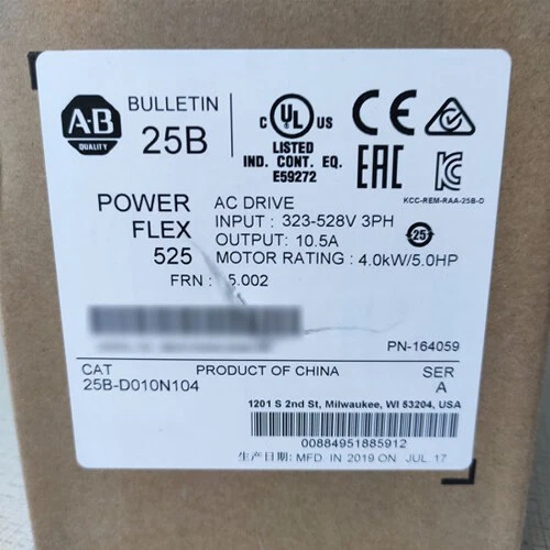 Allen-Bradley 25B-D010N104 PowerFlex 525 4kw 5HP AC Drive 25B-D010N104