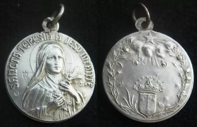 Ancienne médaille argent SANCTA TERESIA DI JESU INFANTE S THERESE SILVER MEDAL