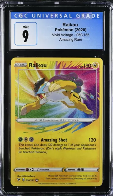 Pokemon 2020 Vivid Voltage Raikou Amazing Rare Holo CGC 9 50/185