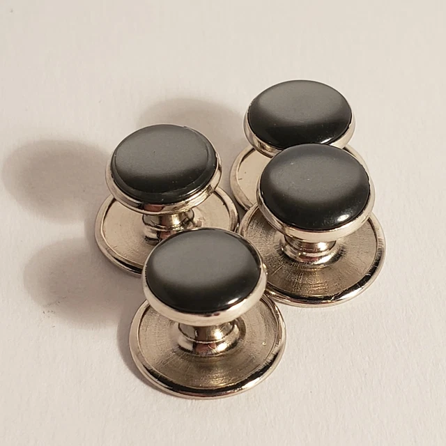Set of 4 Dark Gray Mens Shirt Studs for Suit Tuxedo Prom Wedding Church Formal