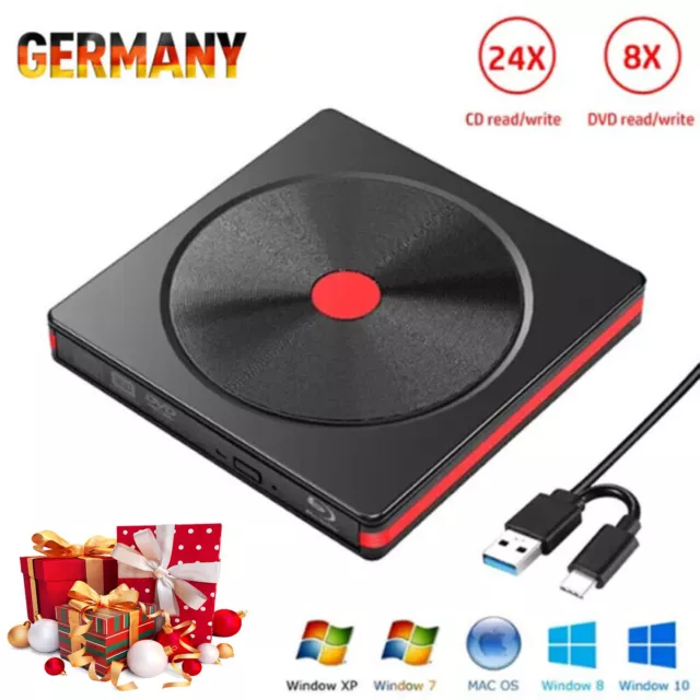 Externes DVD CD Laufwerk USB 3.0 Brenner Type-C für PC Laptop Mac OS, Windows 11