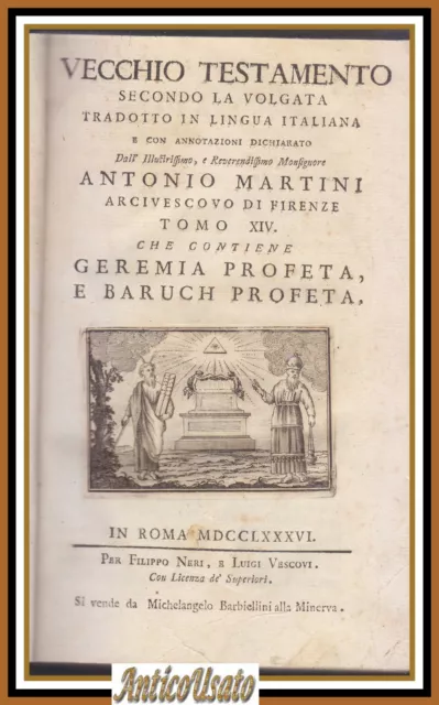 GEREMIA E BARUCH PROFETA 1786 Bibbia antica Monsignor Martini Libro Tomo XIV