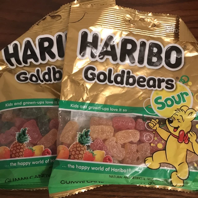 Haribo Goldbears Sour 3.6 oz Rare Gummies Sour Gummy Bears. Two Bags