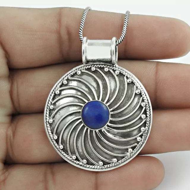 Naturel Lapis Lazuli Pierre Pendentif Tribal 925 Argent Sterling Bijoux Q2