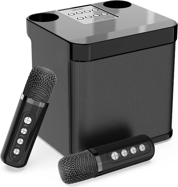 Dual Microphone Karaoke Machine Portable Bluetooth Speaker with 2 Wireless Mic