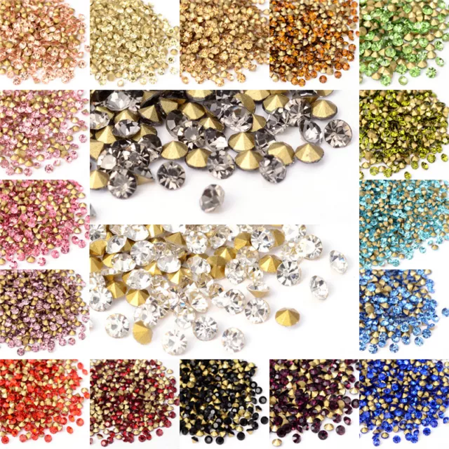 1440pcs/Bag Faceted Glass Pointed Rhinestone Findings Back Plated Tiny Craft 2mm