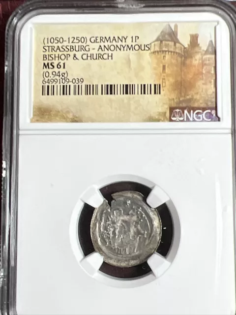 Germany (1050-1250) 1000 Yr Old Crusaders Era Silver Pfennig NGC MS61! Wow! X204