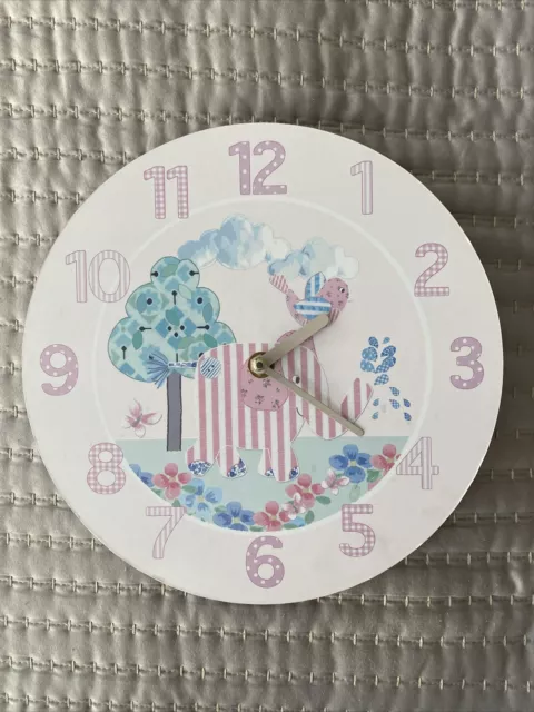 25cm Pink Wooden Wall Clock Bird Elephant Animal Kids Bedroom Playroom Nursery