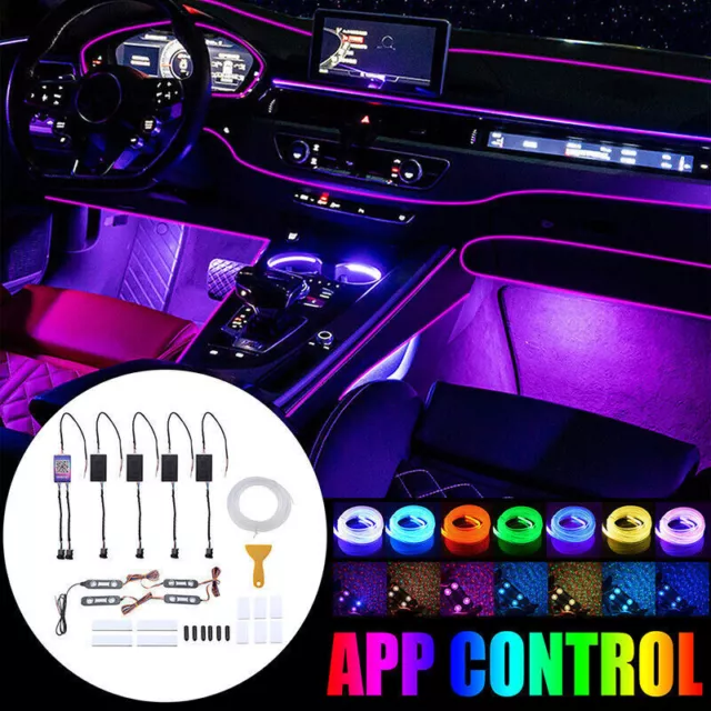 10IN1 8M RGB LED Car Interior Ambient Fiber Optic Atmosphere Lights Lamp Kit APP