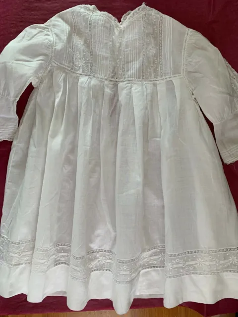 Superb Antique French Edwardian Child Batiste cotton dress -handmade embroidery