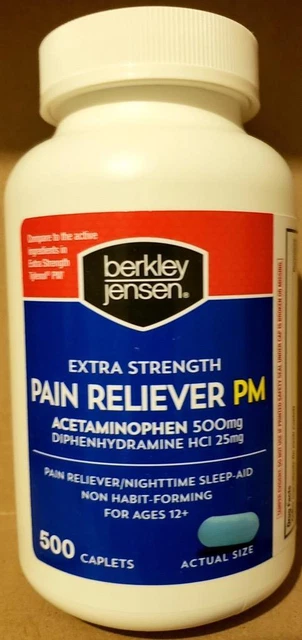 Berkley Jensen Ex Strength Non-Aspirin PM Tylenol Pain Relief 500 Caps EXP 02/25 Berkley Jensen Ex Strength Non-Aspirin PM Tylenol Pain Relief 500 Caps EXP 02/25