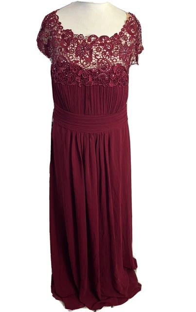 Abito da damigella d'onore Ever Pretty da donna in pizzo bordeaux maxi maniche corte UK14 C20