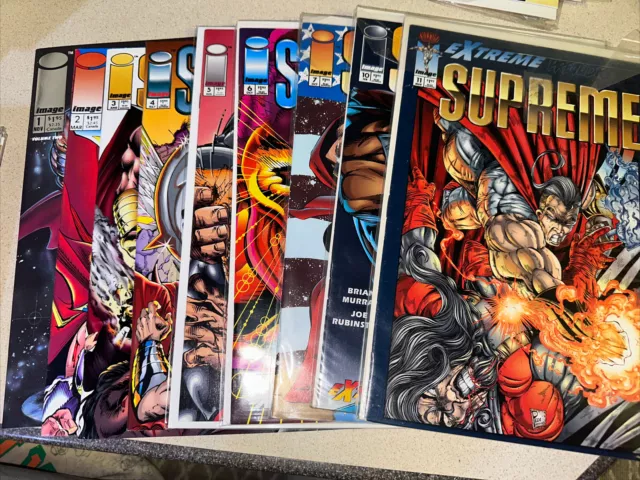 Lot Of 9 Supreme Image Comic Books 1 2 3 4 5 6 7  10,11 1st Prints Thor War