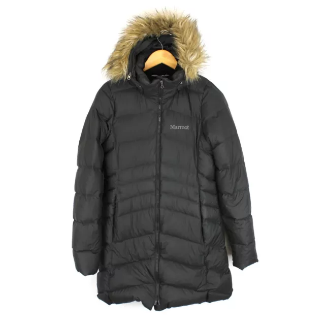 Marmot Femmes Veste Parka TAILLE S 650 Bas Emplir Noir Fermeture Éclair Nylon