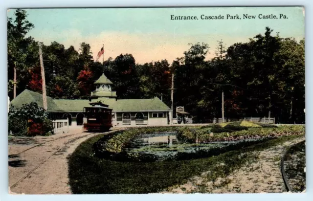 NEW CASTLE, Pennsylvania PA ~ Entrance CASCADE PARK Amusement Park  Postcard