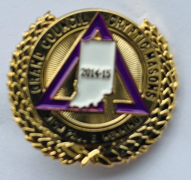 Cryptic Council Purple Masonic Lapel Pin – 1 Inch Wide With Butterfly Clutch Backing