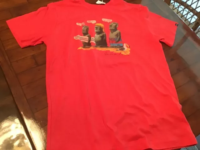 NWT Quiksilver - Red Easter Island surf tee shirt, L