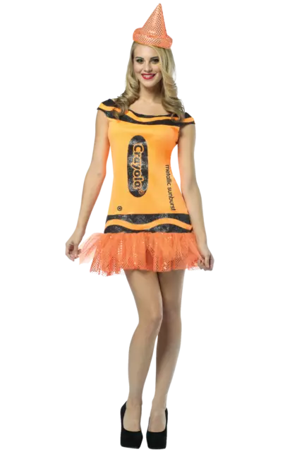 Womens Crayola Crayon Orange Glitter Hen Party Group Fancy Dress Costume