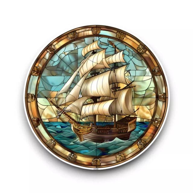 LARGE Pirate Ship Boat Stained Glass Window Design Opaque Vinyl Sticker Decal