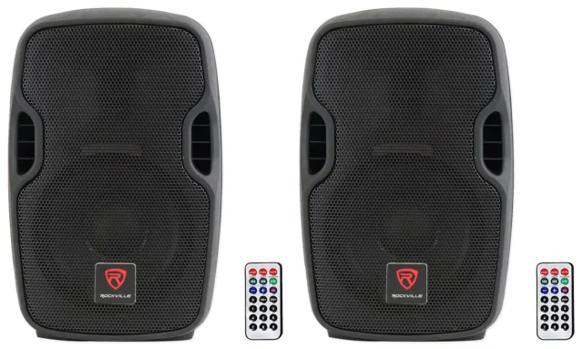 (2) Rockville BPA8 8" Professional Powered Active 300w DJ PA Speakers+Bluetooth