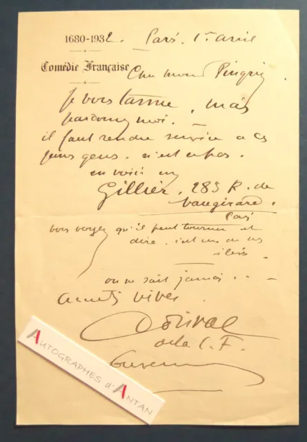 ● L.A.S Georges DORIVAL Comédie Française - GILLIER - Pingrin - lettre Théâtre