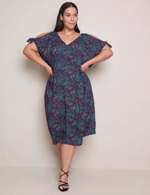 Plus Size - Womens Dress -  Cold Shoulder Tie Sleeve Midi Dress - AUTOGRAPH