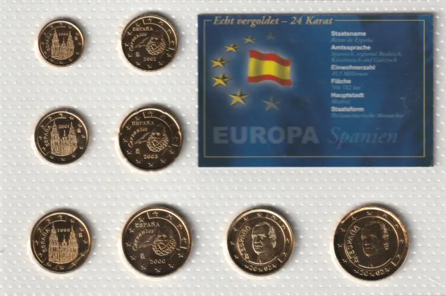 Euro-Kursmünzensatz Spanien - vergoldet