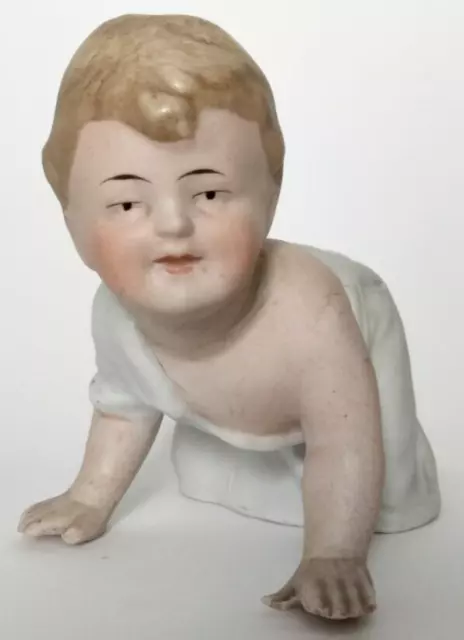 Antique Limoges Haveland 1910c Boy Piano Baby Bisque Figurine Crawling Ornament