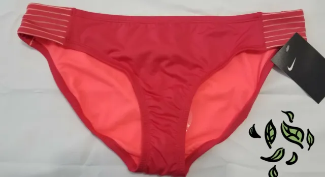 NWT Nike Bikini Swim Bottoms Womens Solid Coral Glow Side Inset Size Large