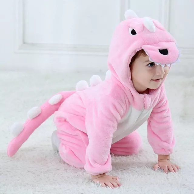 Pink Baby Girls Dinosaur Costume Kigurumi Infant Toddler Winter Pajamas Jumpsuit