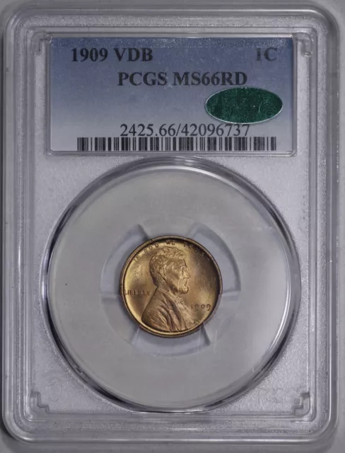 1909 VDB Lincoln Cent PCGS MS 66 RD Red Wheat Penny CAC Approved