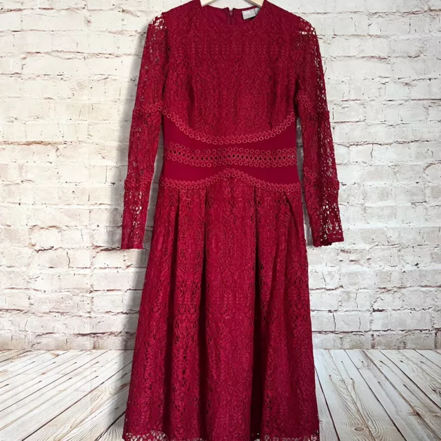 Asos Womens Lace Crochet Long Sleeve Dress Size 6 US Red