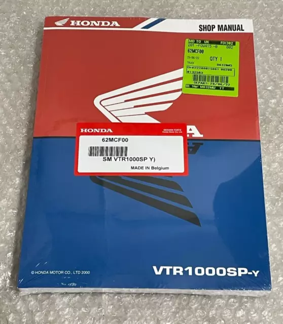 Genuine Honda VTR1000SP SP-Y SP-1 SP-2 RC51 English Workshop Manual 62MCF00 NEW