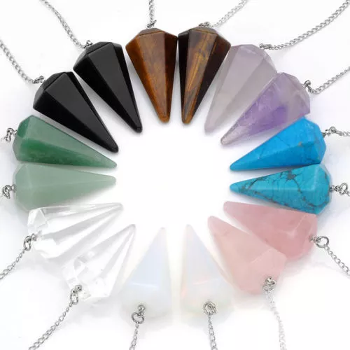 Crystal Gemstone Quartz Pendulum Healing Dowsing Reiki Chakra Pendant Chain nEW