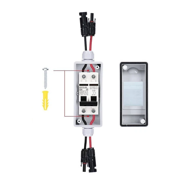 Interrupteur Thermique Interrupteur Magnéto-Thermique 63A DC 600V - Protection Solaire Photovoltaïque, 4.5kA Disjoncteur Magnéto Thermique Schneider 6ka