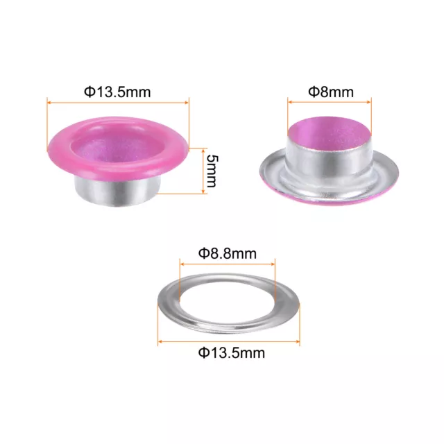 Juego de 200 ojales redondos de 8 mm orificio metal con lavadora para zapatos, fucsia 2