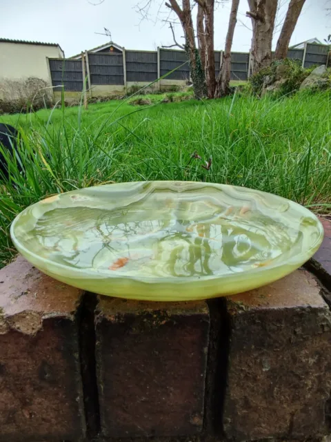 VINTAGE LARGE NATURAL GREEN ONYX HANDMADE CARVED FRUIT BOWL  26cm  IN DIAMETER