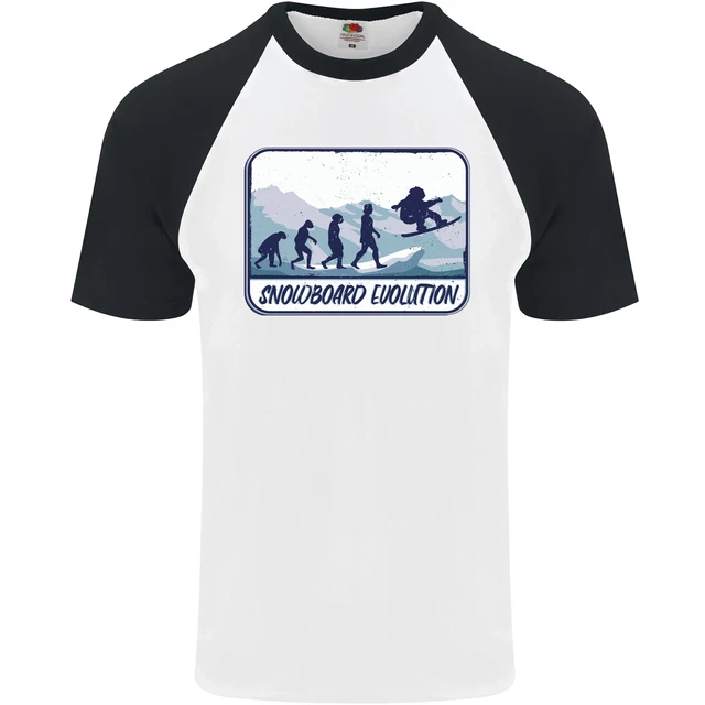 Snowboard Evolution Divertente Snowboarder DA UOMO S/S Baseball T-Shirt
