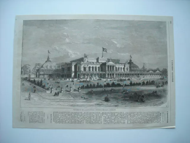 GRAVURE 1865. Irlande. BATIMENTS DE L’EXPOSITION INTERNATIONALE A DUBLIN. EXPLI.