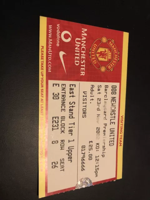 Manchester Utd V Newcastle Utd  League 23rd Nov 2002..Match Ticket