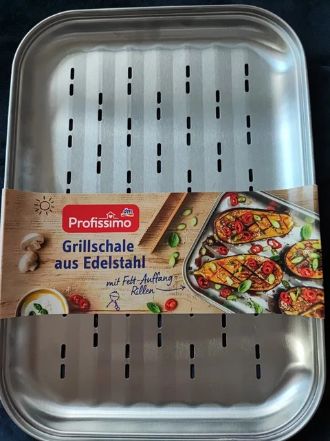 Grillschale Edelstahl  Grillpfanne Grillaufsatz  Wiederverwendbare 34x24x2cm