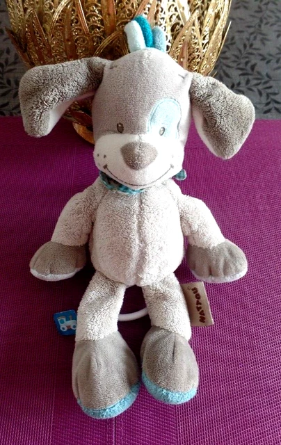 B13G / doudou peluche chien musical gris bleu Cyril NATTOU